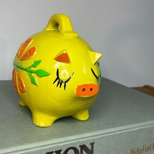 Vintage 1960s Yellow Flower Power Piggy Bank (Japan)